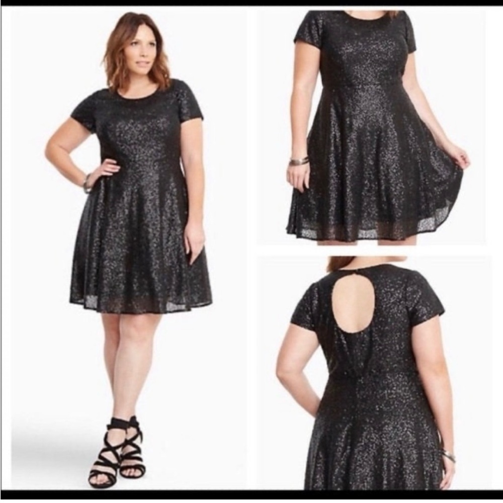 Torrid Black Sequin Skater Dress with Built in Petticoat Size 16